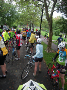 cyclists waiting to start a race
