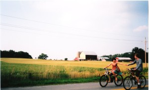 Holding hands riding bikes